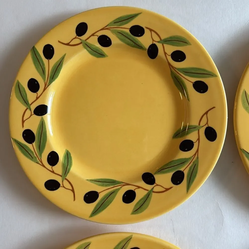 Varages France Olive Branch Pattern Yellow Salad Plates Set of 4